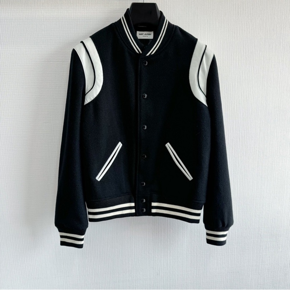 Saint Laurent Black And White Baseball Jacket